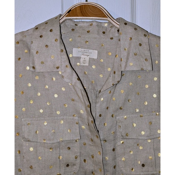 Charter Club Linen Luxury Gold Polka‎ Dot Button Down Shirt Size S NWOT - Picture 3 of 7